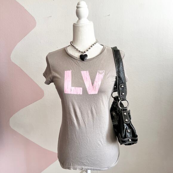 Gray Roxy Logo T Shirt Las Vegas Vintage Graphic Tee Y2K 2000s Retro Small - Picture 1 of 7